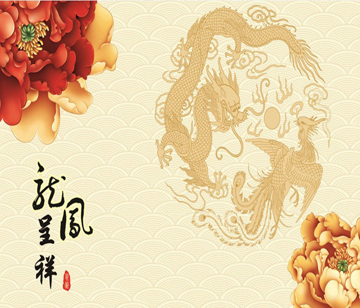 陶瓷背景墙-龙凤呈祥（中式客厅背景墙/客厅瓷艺画）